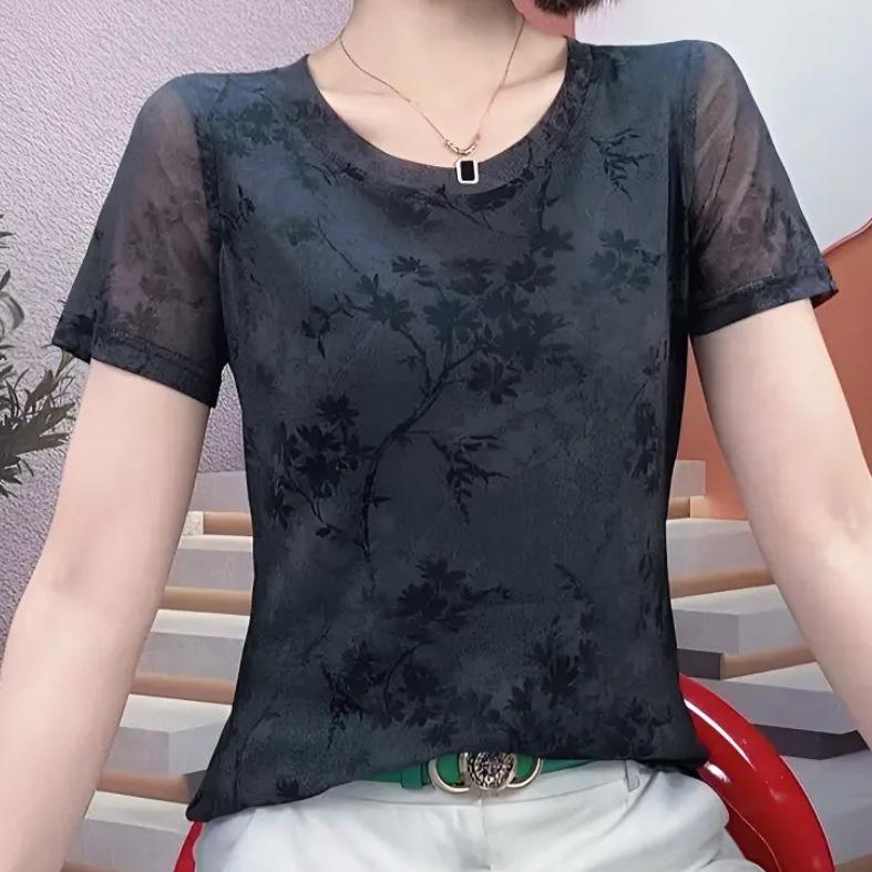 2025 Summer Mesh Crew Neck Short Sleeve Slimming T-Shirt