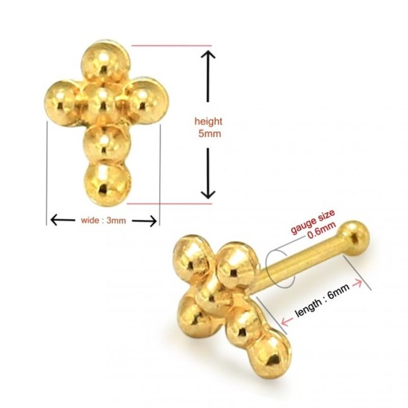 KODY PIERCING Piercing Jewellery 9K Gold Cross Ball End Nose Pin - Quality Piercing