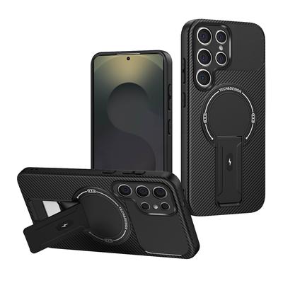 Magnetische Armor Carbonfaser-Muster Klappständer Handyhülle für Samsung S26 S25 Edge S24 Ultra FE A16 A15 A06 A05 5G Rückseite