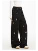 2025 Summer Women's High Waist Embroidered Overalls - European Street Style Punk Wide-Leg Pants