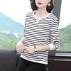 Long Sleeve Stripe Tee Women Middle Age Mom Spring Autumn Casual Base Layer Wearable Top
