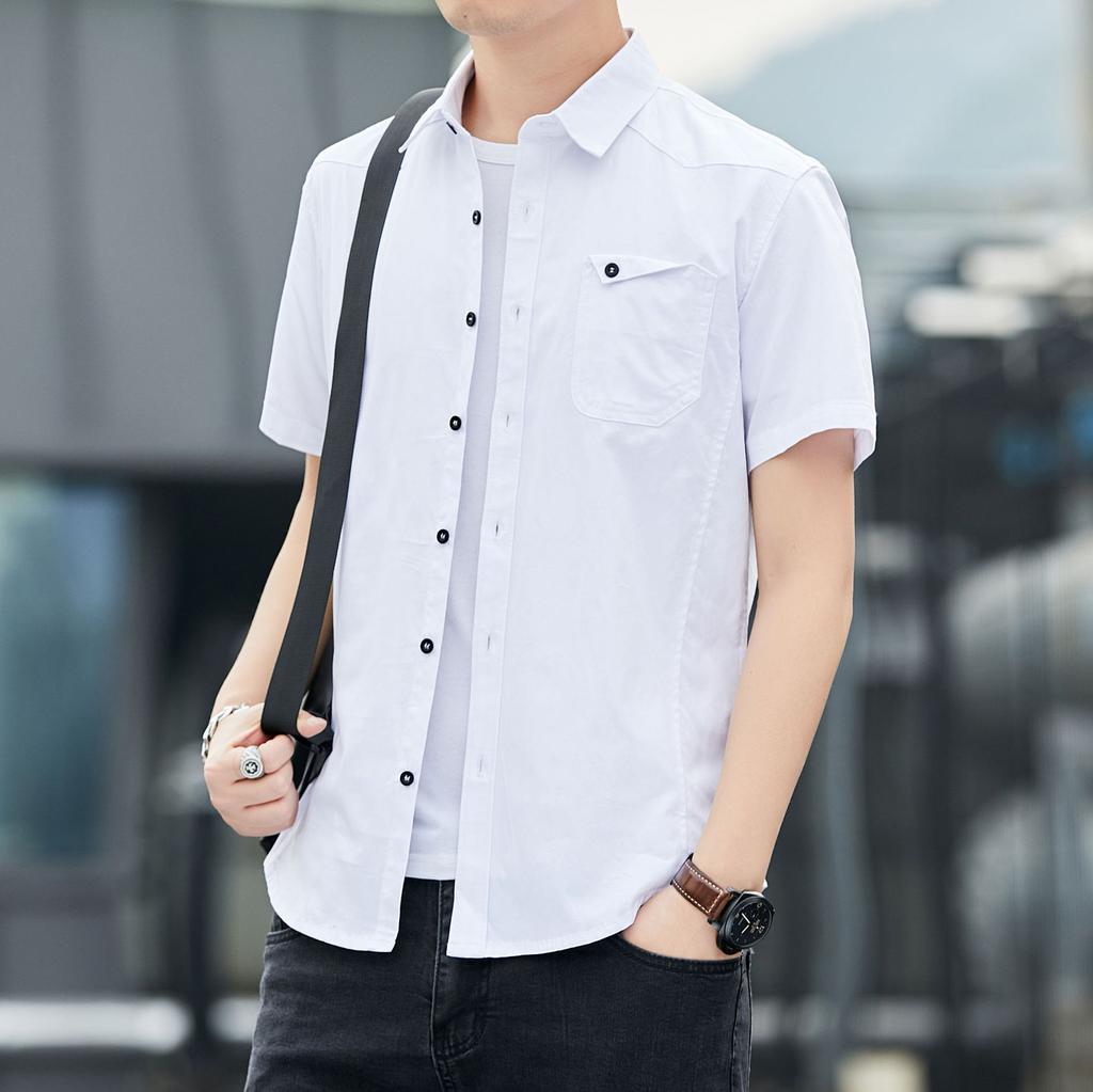 Men's Short Sleeved Shirt Large Solid Color Shirt Casual Coat Men's Top