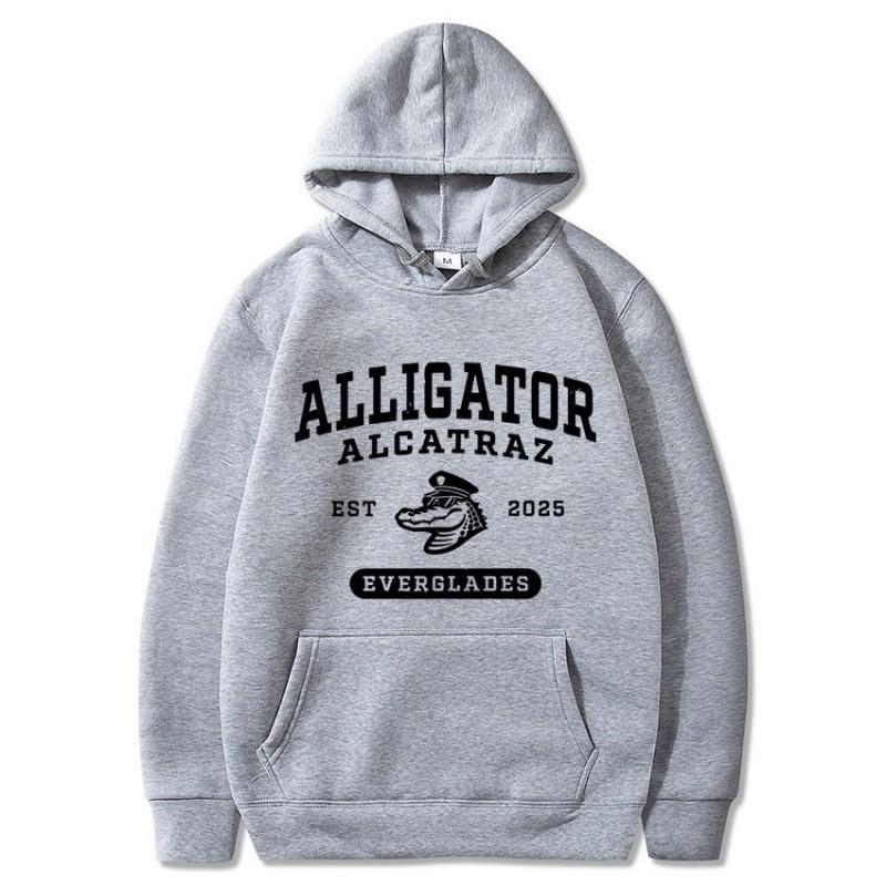 Unisex Hooded Long Sleeve Sweatshirt With Alligator Print Loose Fit Casual Streetwear Fall