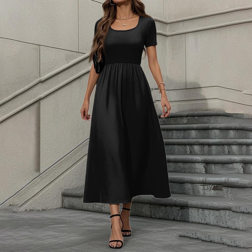 Women's Fashion Casual Short Sleeve Round Neck Splicing Elegant Temperament Dress