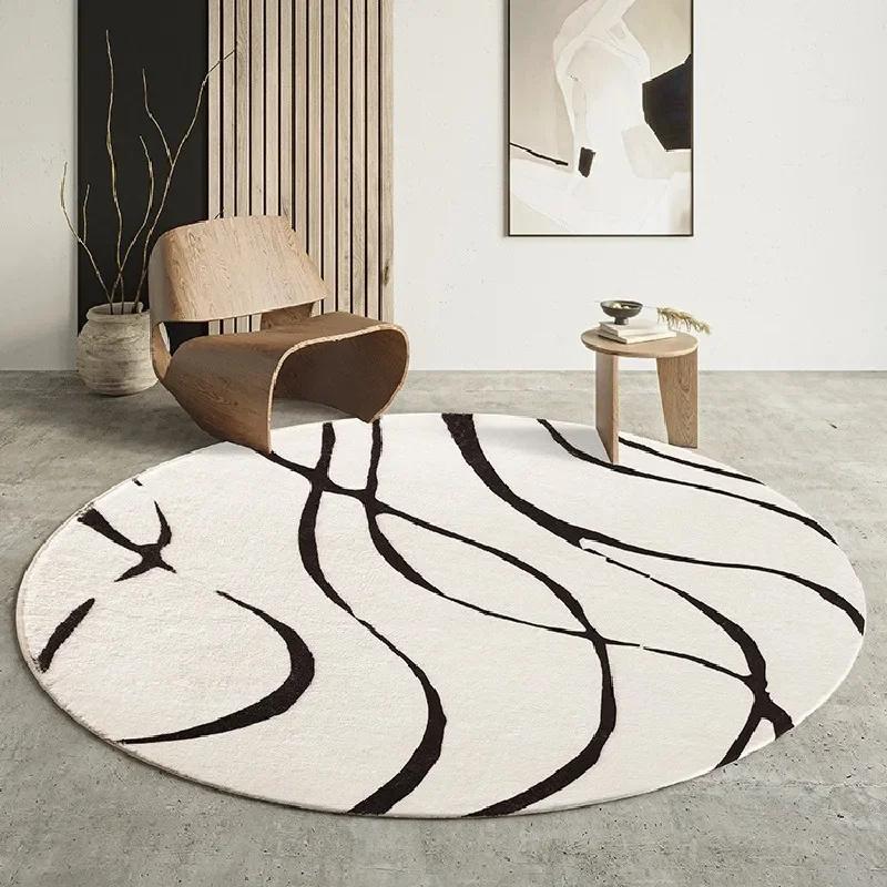Minimalist Geometry Round Carpet Fluffy Soft Living Room Decor Light Luxury Circle Rugs for Bedroom Large Area Round Study Mat