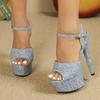Eilyken Summer Design Denim Buckle Strap Women Sandals Fashion Open Toe Stiletto High Heels Nightclub Stripper Shoes