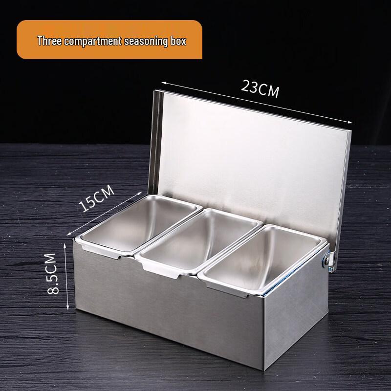 Yicang Square Stainless Steel 3-Compartment Condiment Box