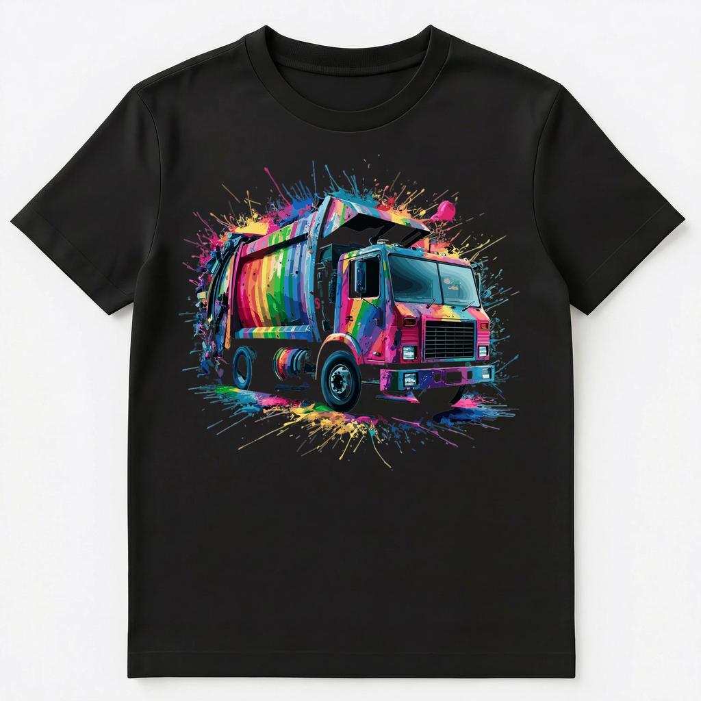 Colorful Paint Splash Garbage Truck Art Graphic Unisex T-Shirt