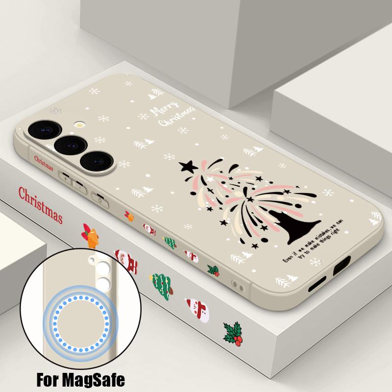Christmas Tree Magnetic Case For Samsung Galaxy S23 S24 Ultra S22 Plus S21 S23 FE For Magsafe Wireless Charge Lanyard Soft Cover