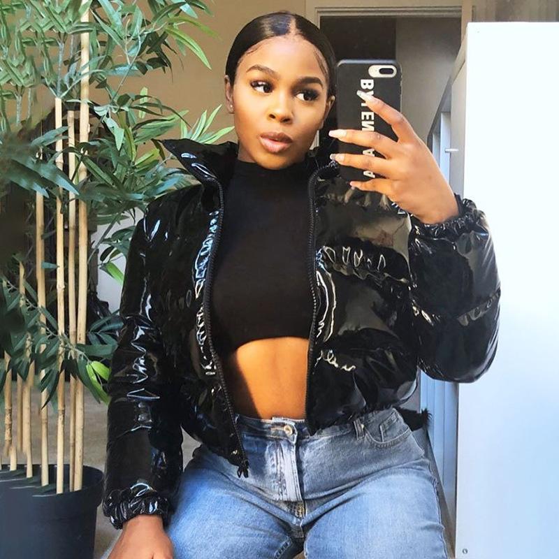 A2066T Women's Cotton-Filled PU Leather Jacket - Stand Collar, Autumn/Winter Collection