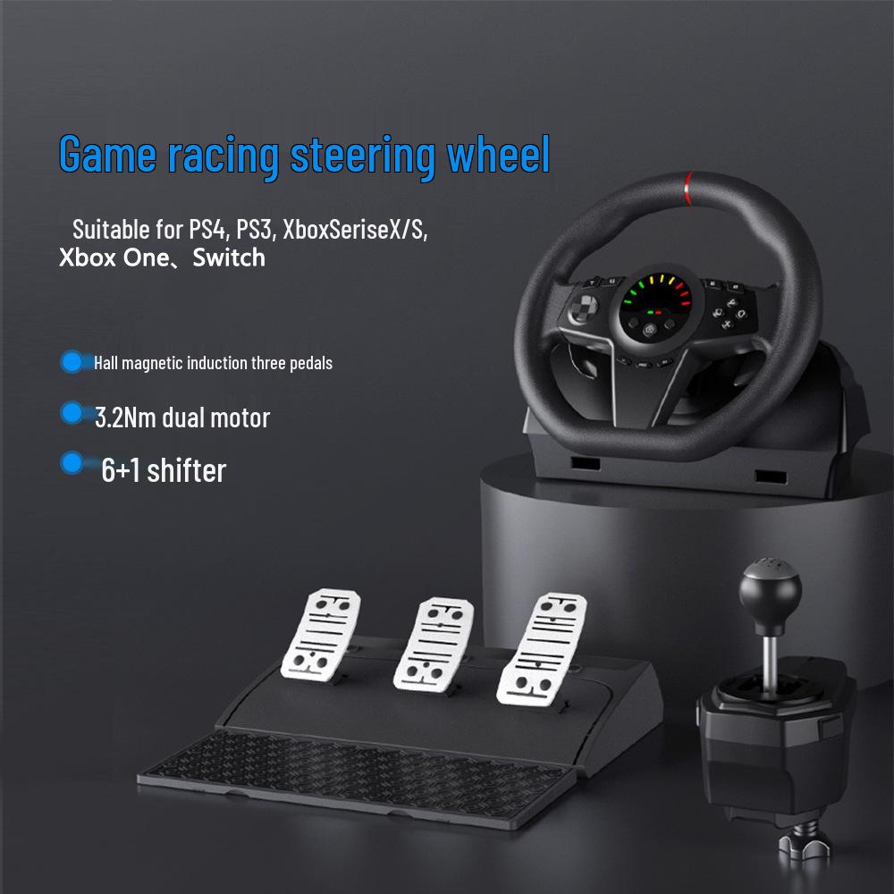 Steering Wheel for PC Racing with PS4/Xbox Series X Compatibility, Includes Three-Pedal Shifter