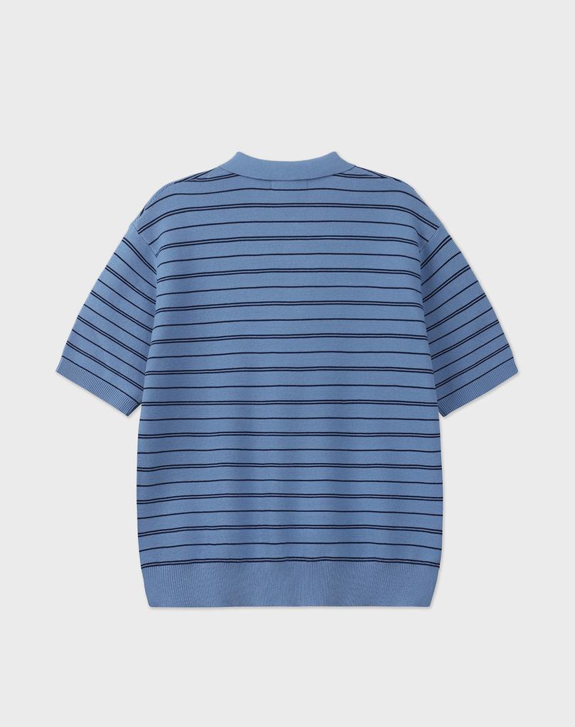 WORK ON BODY OFF Ritme Semi-Overfit Cotton Collared Short Sleeve Knit [Blue]