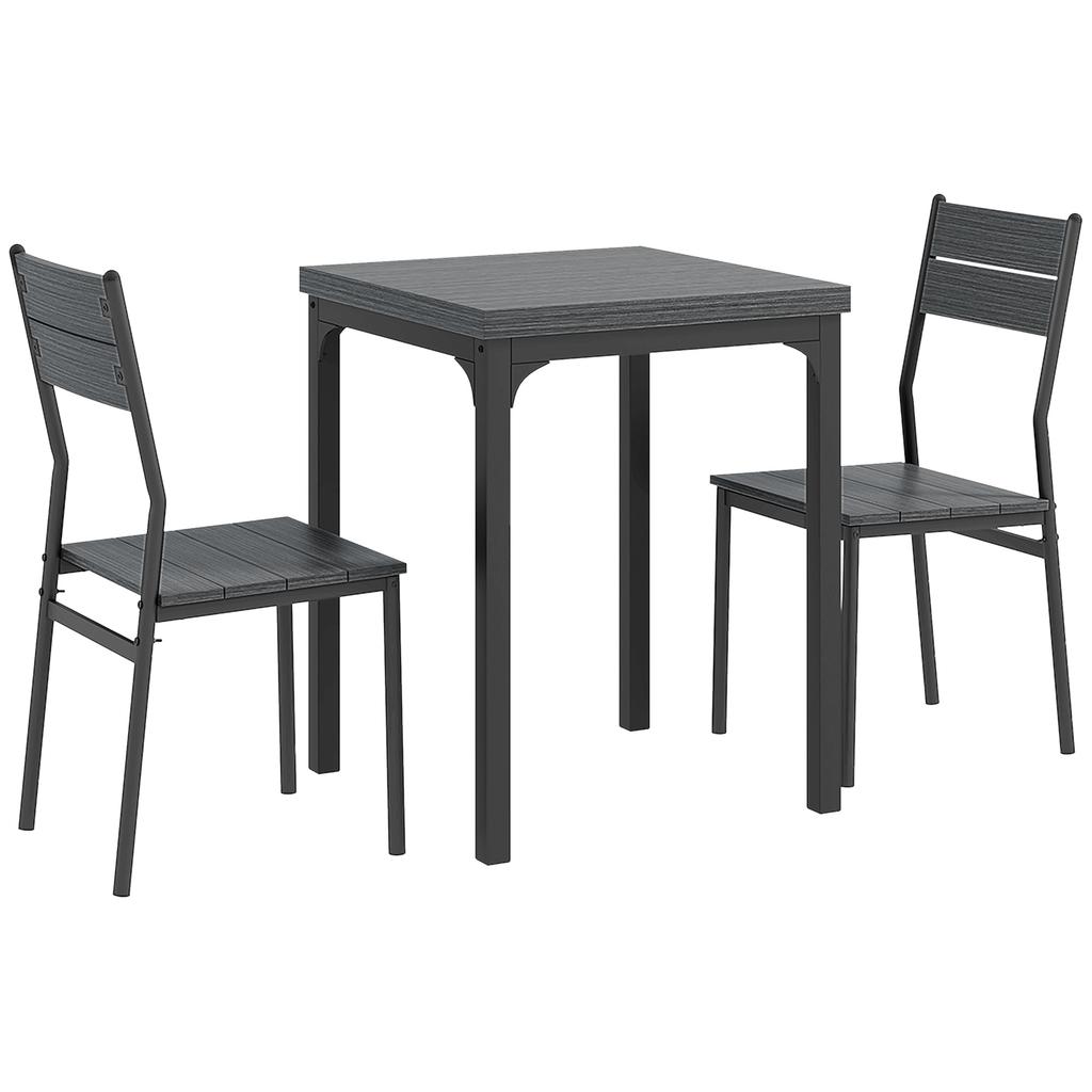 Three-Piece Minimal and Compact Dining Set, Grey Wood Effect