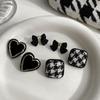 Korean ins retro niche black and white checkerboard earrings new personality temperament simple stud earrings wholesale women