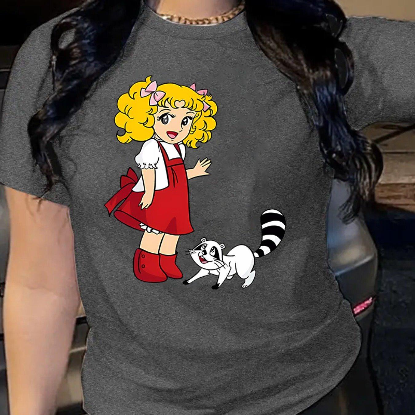 

Женская футболка с коротким рукавом, милым принтом маленькой девочки, модная, повседневная, с круглым вырезом, оверсайз, женская одежда S