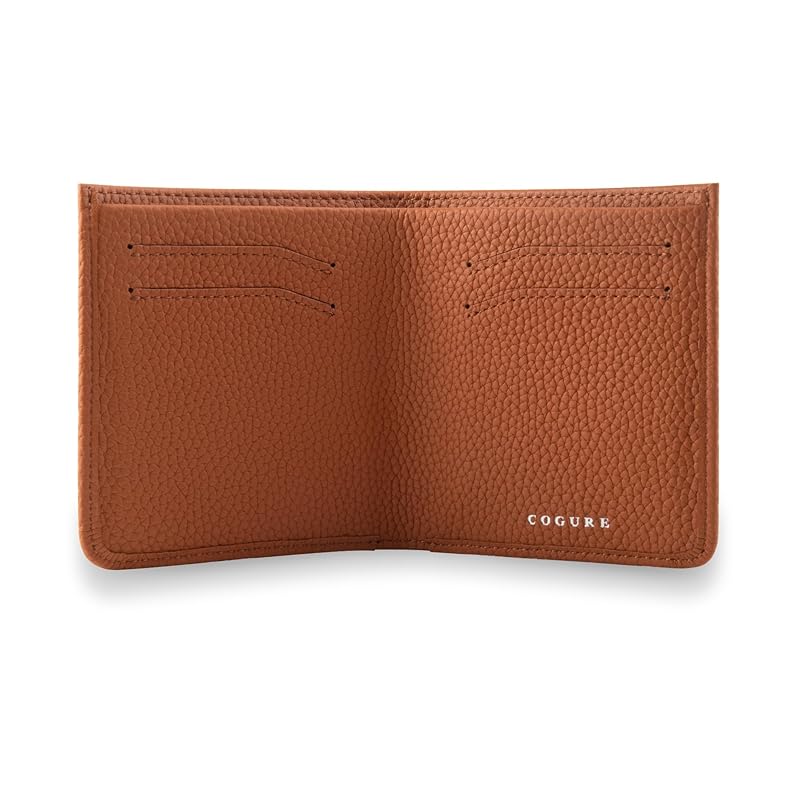 

[COGURE] Kogre wallet bi-fold mini wallet genuine leather shrink calf leather wallet coin purse card holder unisex with gift box COPM03-Caramel