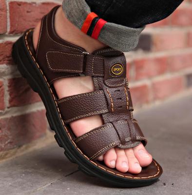 Men's Genuine Leather Sandals Summer Shoes Open-Toed Slippers Soft Roman Comfortable Footwear Outdoor Beach Walking Footwear