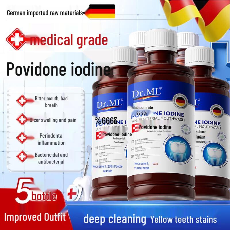 DR.ML Povidone-Iodine Oral Rinse, Mint 5-Pack