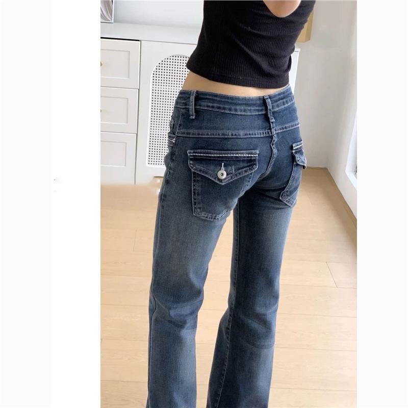 Women's Dark Low-Rise Micro-Flare Jeans: Versatile, Stretchy, Slimming, Retro Style, Bell Bottom Pants