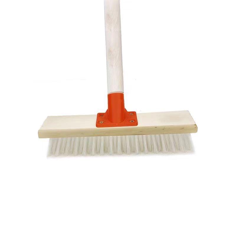 Solid Wood Long Handle Stiff Bristle Floor Brush for Bathroom & Kitchen Tile Grout and Cement Cleaning.