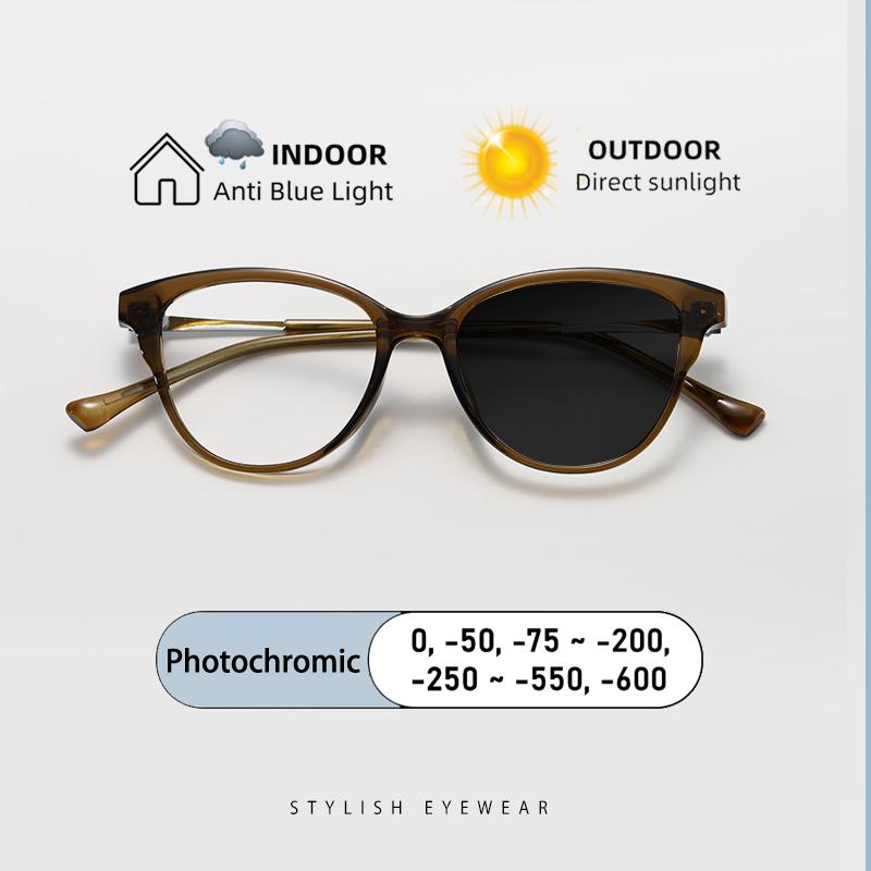 Japanese-style Cat-eye Small Frame Myopia Glasses Anti Blue Ray Prescription Photochromic Women Eyewear