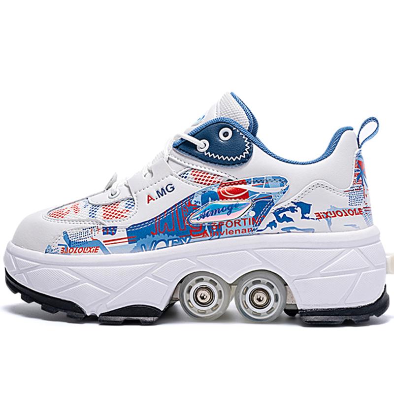 Roller Roller Shoes 4-wheel Deformation Shoes Roller Skates Men's and Women's Adult Runaway Shoes Skating Shoes Shoes with Wheels