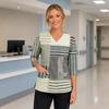 Women's Floral Print V Neck Medical Scrub Top with Pockets Side Slits and Three Quarter Sleeves Lightweight Comfortable Fit