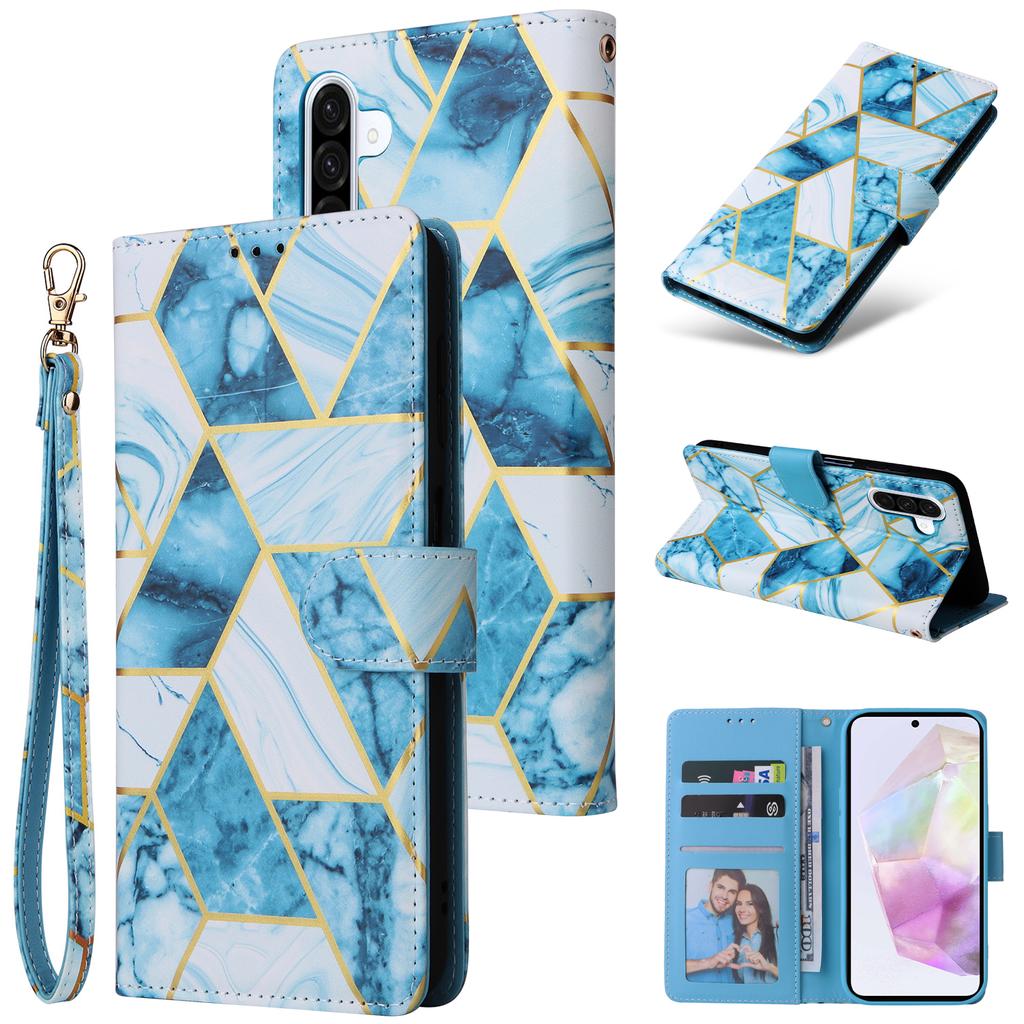 For Samsung Galaxy A17 5G/A17 4G/A26 5G Case Lacquered Marble Pattern Leather Phone Cover with Wrist Strap