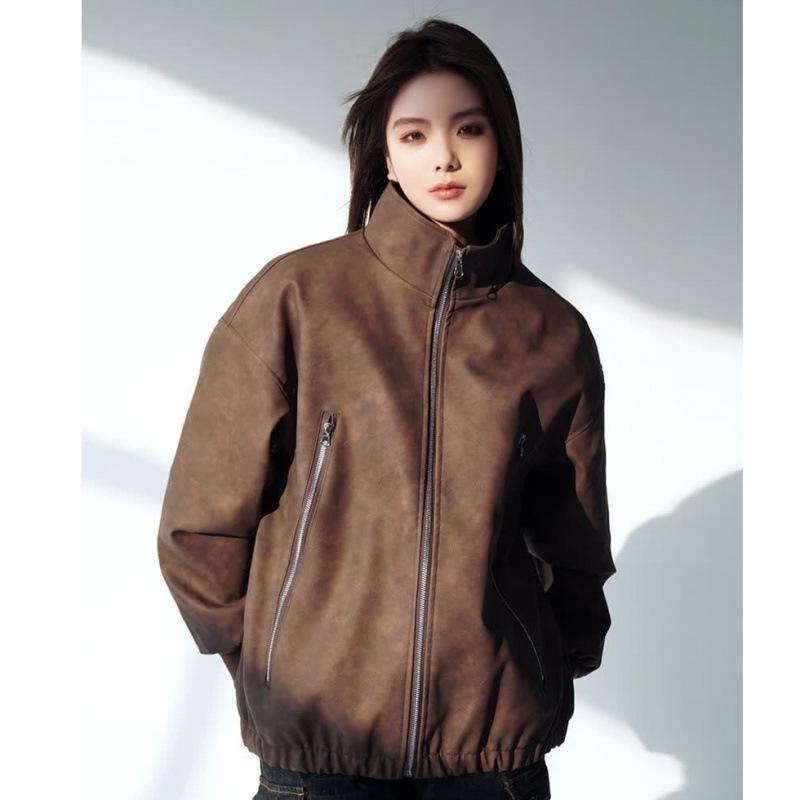 Unisex Distressed PU Leather and Cotton Retro Jacket - Women's 2024 Quilted Winter Coat