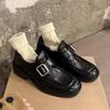 Yuanlitong retro British style loafers women's 2025 winter new belt buckle one pedal small leather shoes women's shoes