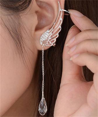 Fashion Angel Wings Tassel Earring With White Bead Pendant Feather Shape Zircon For Women Girl