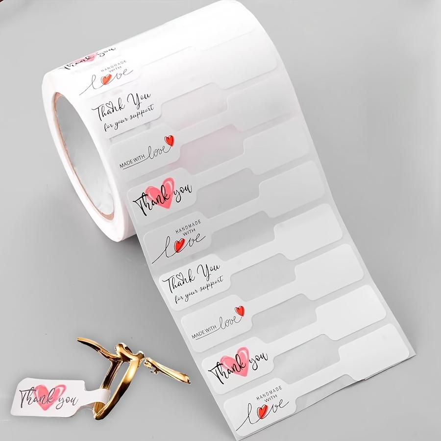 1 Roll Elegant White Self-Adhesive Jewelry Price Tags with "THANK YOU" Message - Glossy Finish, Perfect for DIY Crafts & Handmade Accessories Display