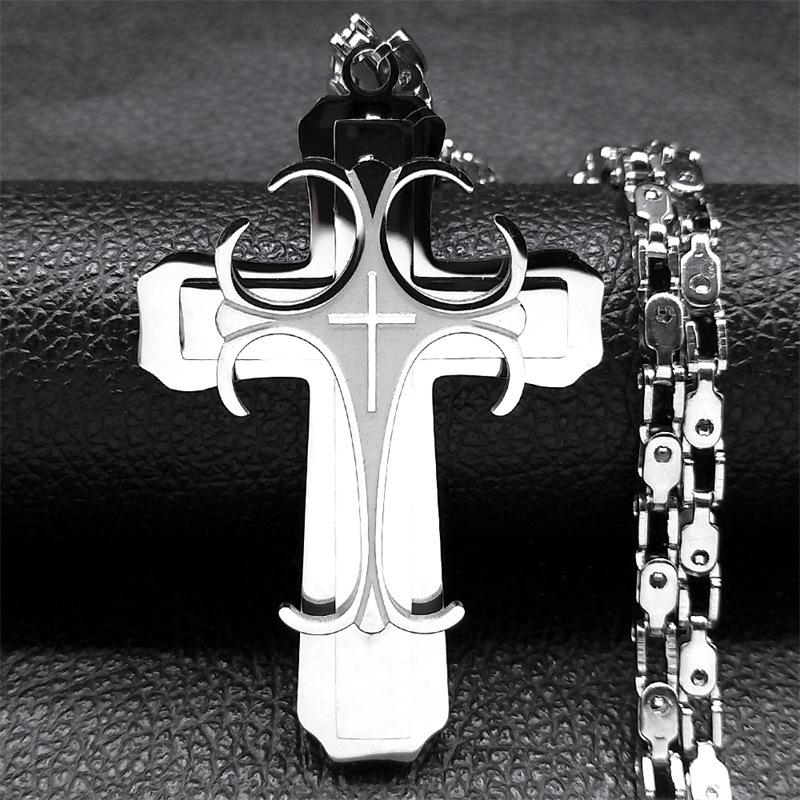 New Product Large Cross Necklace Men's Stainless Steel Gold Christmas Chain Necklace Christmas Gift Jewelry