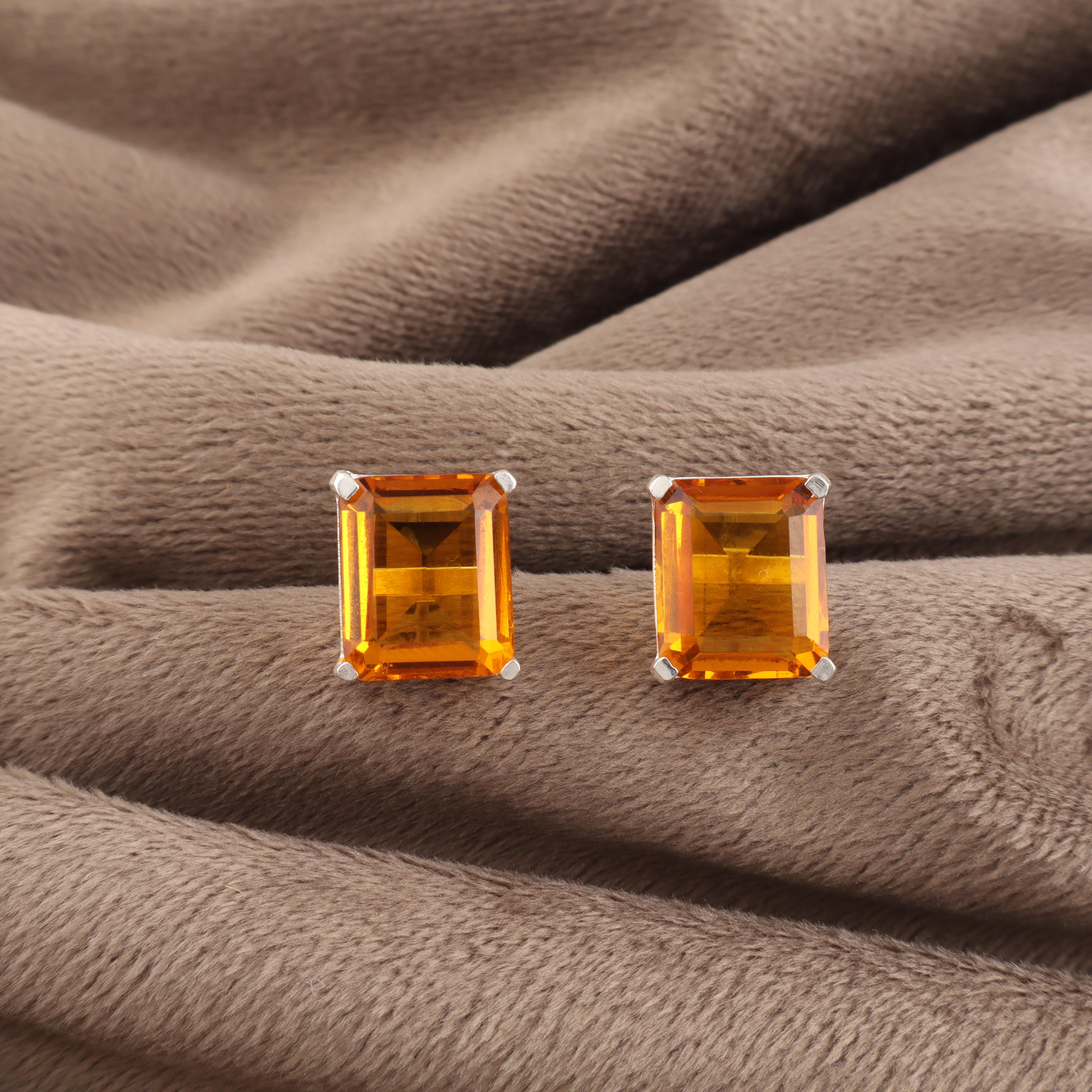 

Цитрин Драгоценный камень Ювелирные изделия из серебра 925 пробы Ручной работы Женские серьги-пусеты 0,4 Рождественский подарок для нее EE-179-9