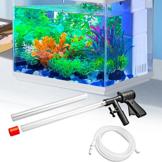 1 Set Aquarium-Waschmaschine, pneumatisch, halbautomatische Durchflussregulierung, langlebig, 6-in-1-Hocker, saugende Kunststoff-Aquarium-Wasserwechselpumpe für den Innenbereich