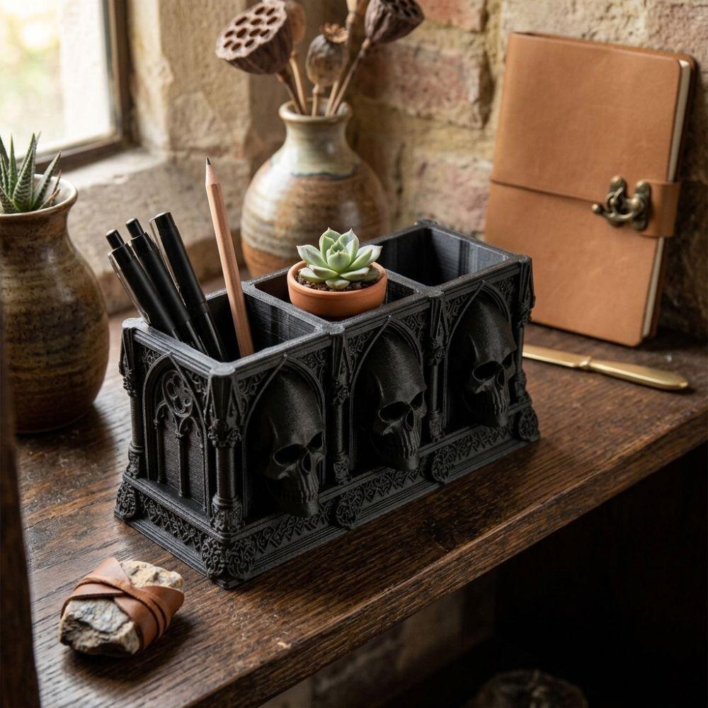 Spooky Skull Makeup Brush Box 3D Printed Small Skull Storage Rack Halloween Party