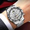 POEDAGAR Fashion Luxury Men Watch Automatic Date Week Man Wristwatch Hollow Tourbillon Mechanical Stainless Steel Men's Watches