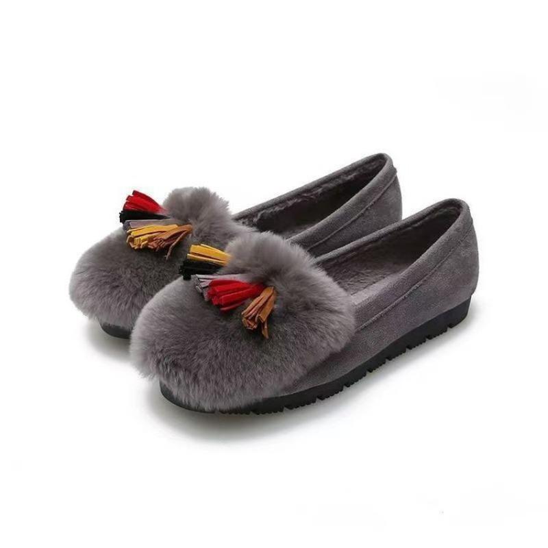 Tassel thick-soled fluffy shoes women's winter new outer wear velvet imitation rabbit fur one pedal Doudou shoes warm cotton shoes