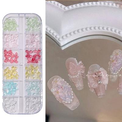 1 Set 3D Nail Art Charm 12 Grids Rhinestone Faux Pearl Bow Rose Flower Nail Design Jewelry DIY Crafts Nail Decoration Accessories