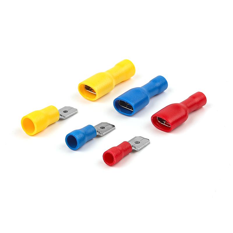 

6.3mm Female Male PVC Connector Electrical Wiring Connector Insulated Crimp Terminal Spade Blue Yellow Red FDFD MDD2 50PCS(25set)
