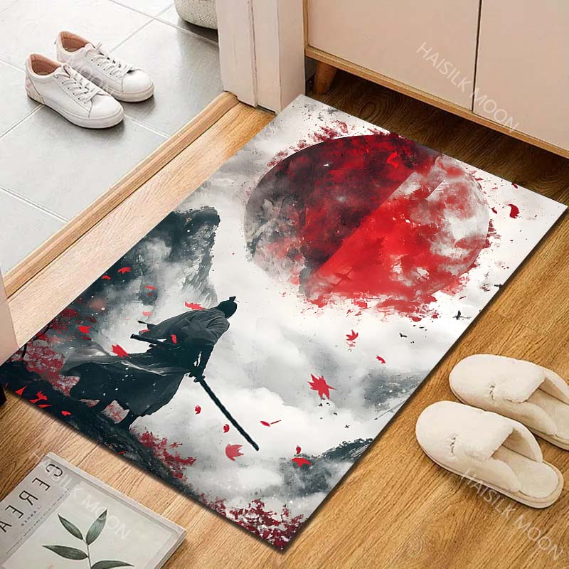 Samurai and red moon Print Carpet Rug for Living Room Bedroom Sofa Doormat Home Decor Non-slip Floor Mat