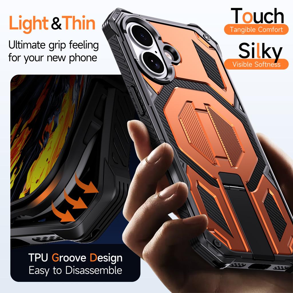 For iPhone 17 Magnetic Case Rotating Kickstand PC + TPU Shockproof Drop-proof Phone Cover
