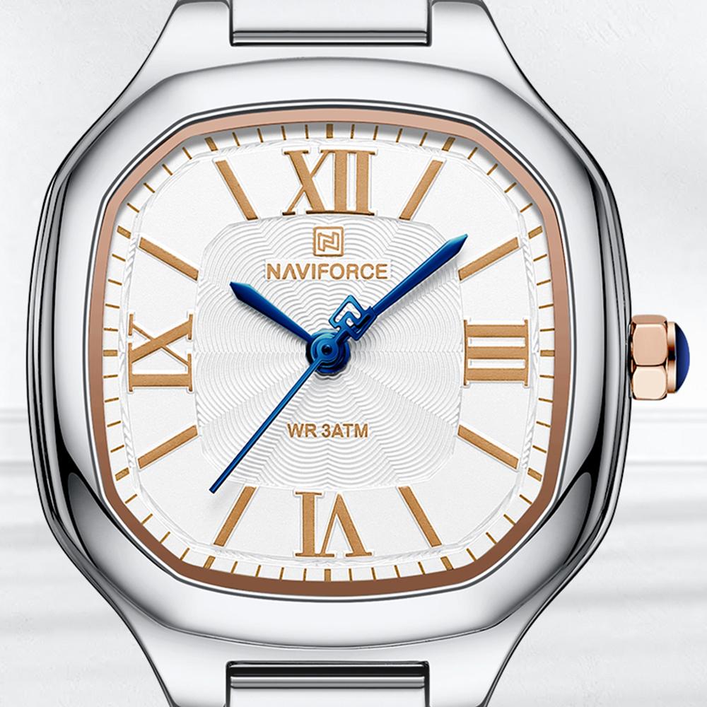 Naviforce Original Watch Women Waterpoof Stainless Steel Square Wristwatch Casual Elegant Ladies Watch Roman Numerals Dial NF5042