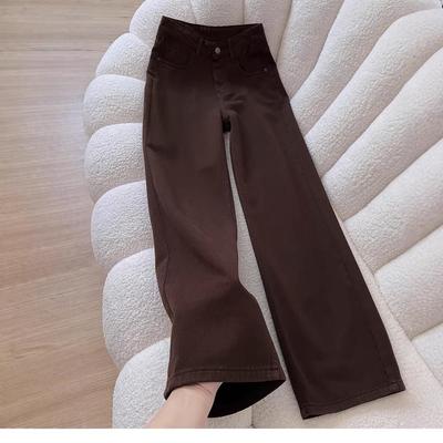 Women's Plus Size Dark Brown Wide Leg Jeans for Pear Shaped Body - Spring Collection
