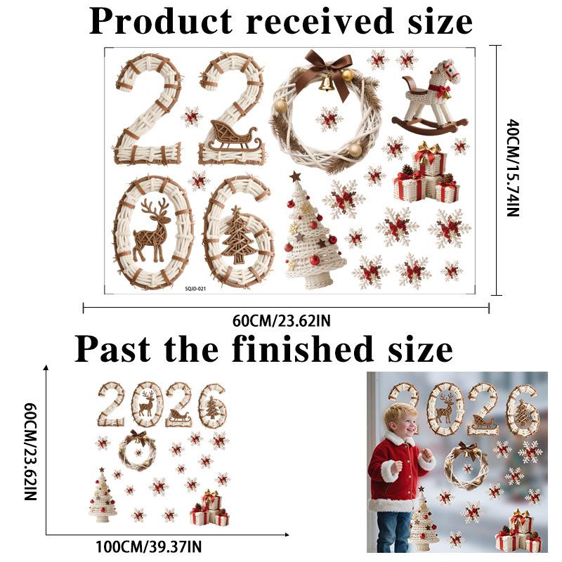 Christmas 2026 Cartoon 3D Digital Glass Sticker Shopping Mall Window Static Removable Window Sticker