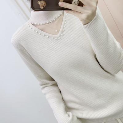 Herfst en Winter Nieuwe Mode Koreaanse Versie Pullover Eén Dikke Holle Parel Gebreide Trui
