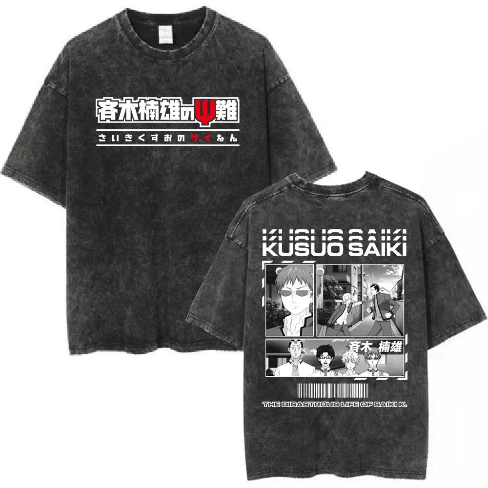 2026 Hot Sale Washed Vintage Anime The Disastrous Life of Saiki K Saiki Kusuo T-shirt Men Women Retro Cartoon Merch T-shirts Oversized T Shirts Top