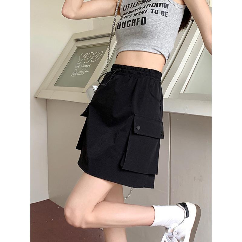 Summer Ins Korean Cargo Short Skirts Women Quick Drying Dress Girls Drawstring High Waist Thin Skirt
