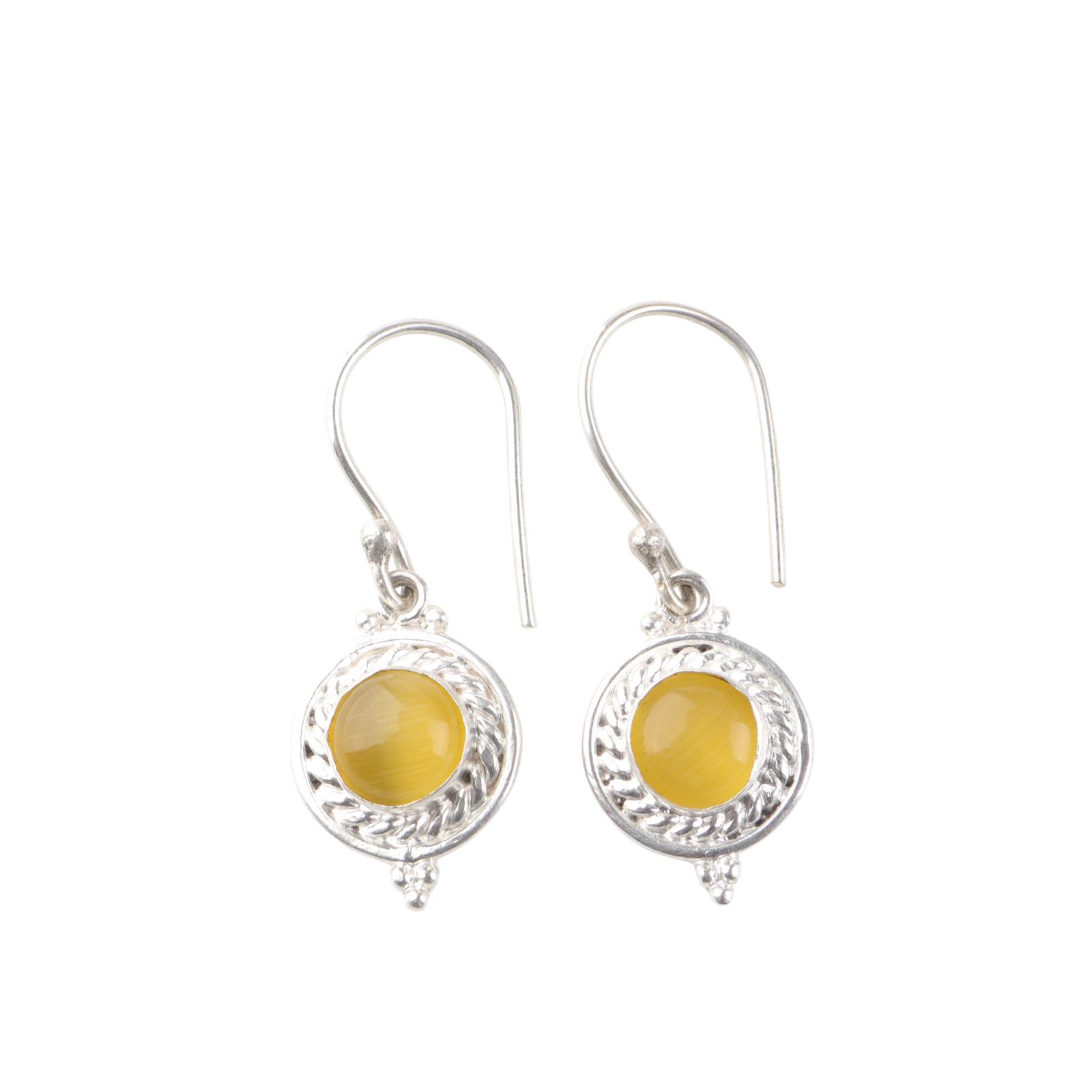 

Yellow Cat s Eye Gemstone 925 Sterling Silver Jewelry Handcrafted Earrings 1.43 EE-117-36