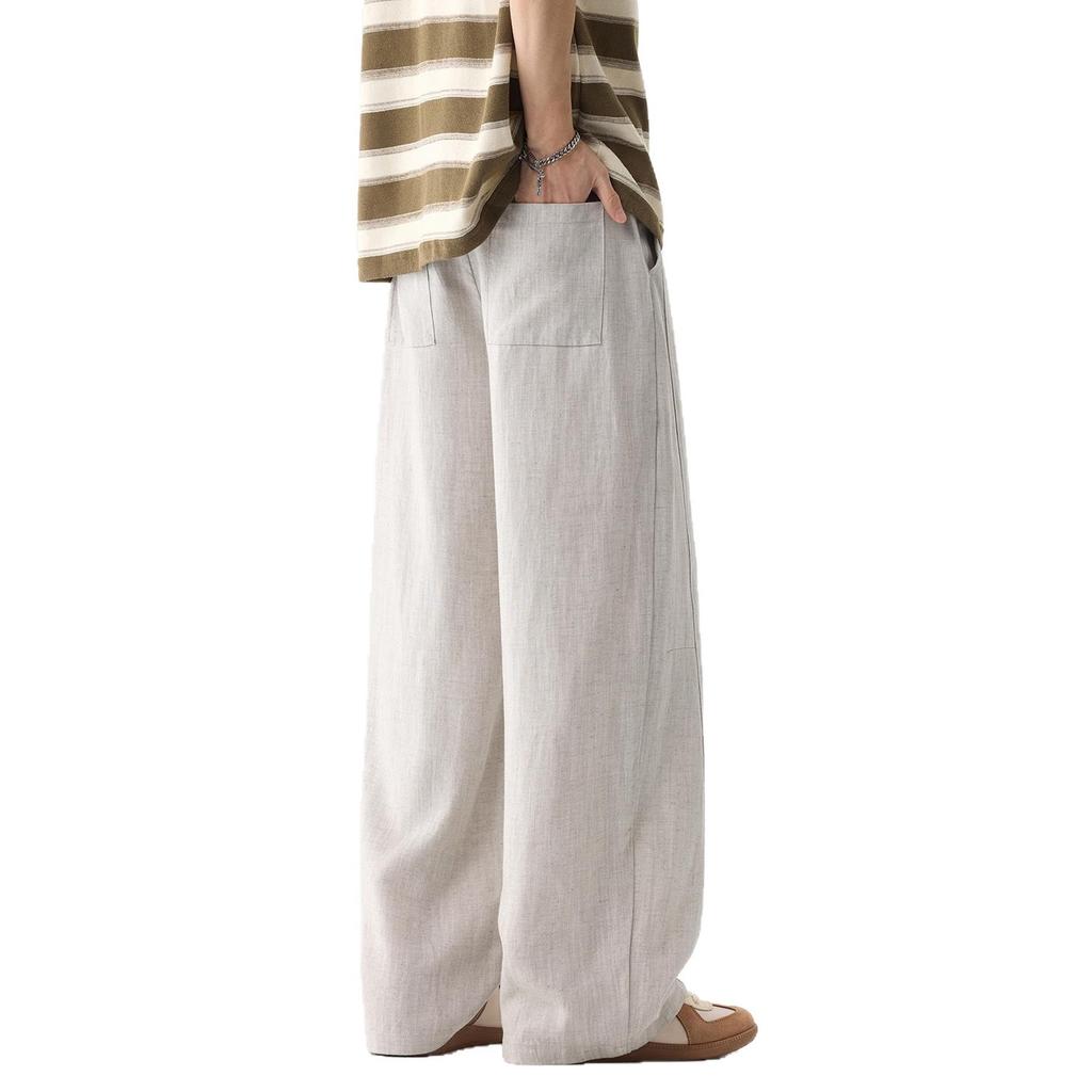 Lyocell Tencel casual pants men's spring and summer trendy brand old money style linen straight retro drape wide-leg trousers